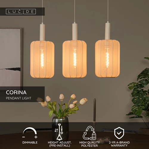 Lucide CORINA - Pendant light - 3xE27 - Cream - USP